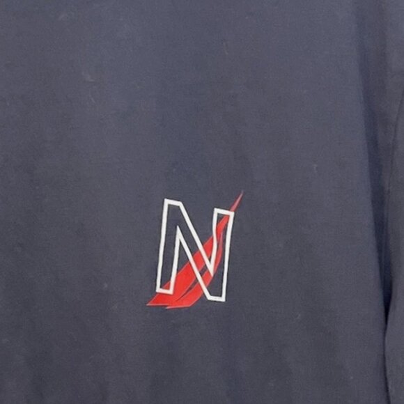 NAUTICA Mens Large T Shirt Navy Blue Cotton 2 Sided Nautical Graphics - Picture 3 of 6